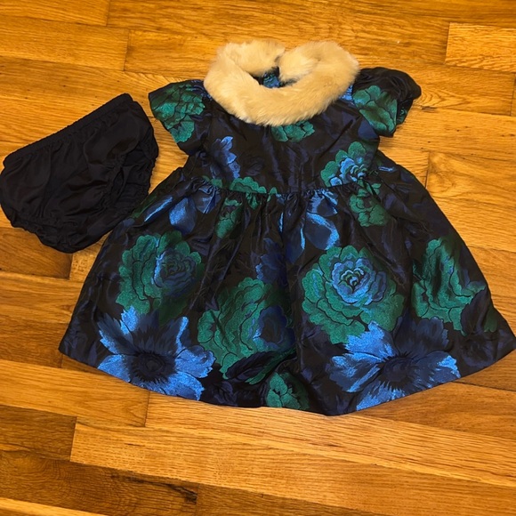 Janie and Jack Floral Dress with Faux Fur Size 6-12 Months - Picture 1 of 3